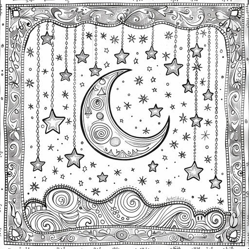 Starry night with crescent moon and twinkling stars