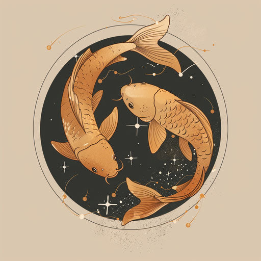 Sketch of the Pisces constellation with warm browns