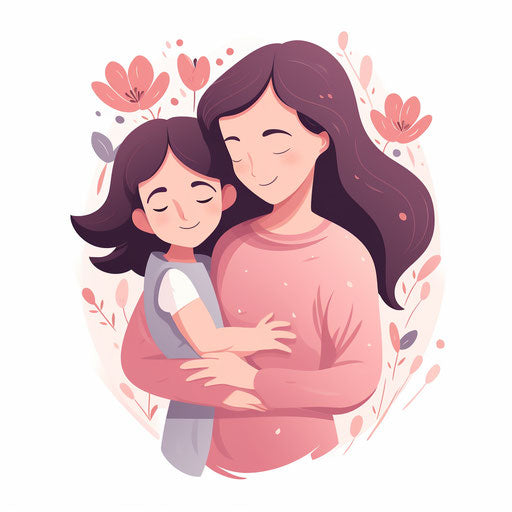 Minimalist-style clipart of mother, on white background