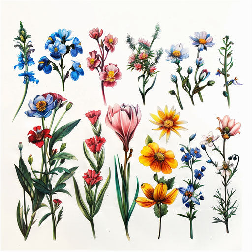 Series of wildflower tattoos, traditional style