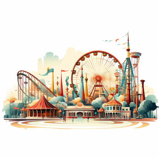 Amusement park clipart in the style of Chiaroscuro Art, on a white background