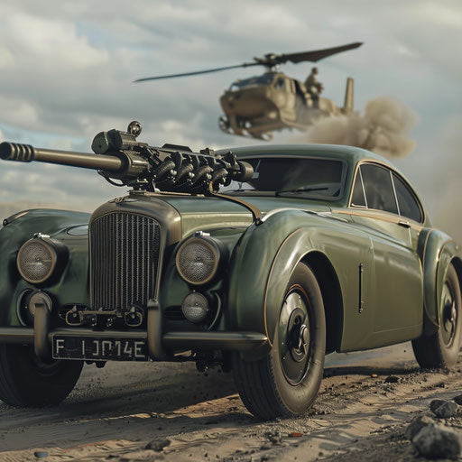 Military sedan with machine gun in combat zone