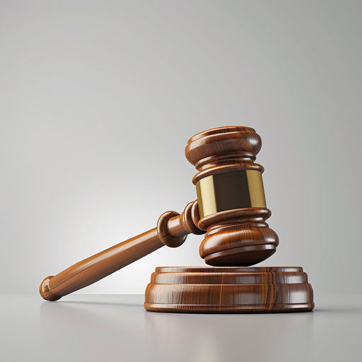 Judge's gavel illustration on white background with light