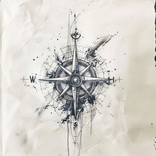 Strength cross tattoo with compass and nautical elements