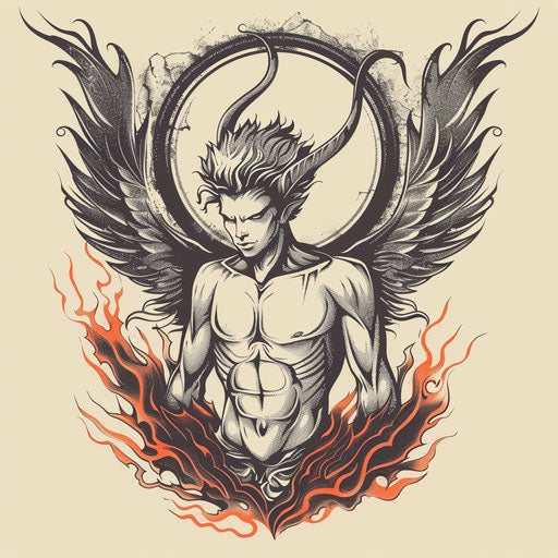 Fire halo tattoo sketch with angel wings
