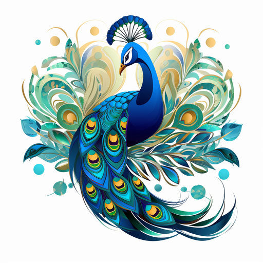 Peacock clipart in the style of Chiaroscuro Art, on white background