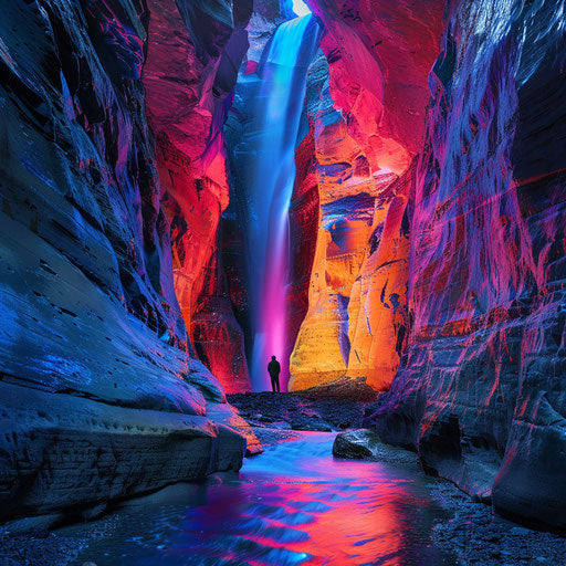 Ruby Falls with vibrant hues and rugged landscape