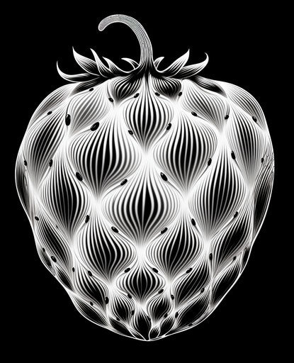 Drawing of a strawberry fruit, graphic style, large black outlines
