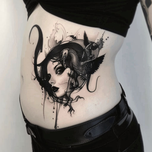 Dark and surreal stomach tattoos inspired by Gerald Brom
