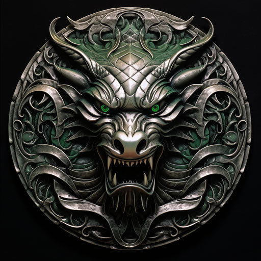 Celtic dragon in aluminum with dramatic lighting