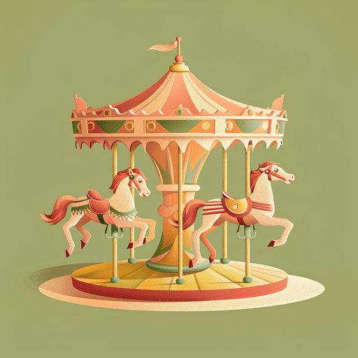 Realistic carousel clipart on muted olive background with gradients