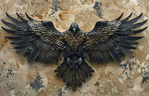 Eagle in dark beige and navy, tattoo, dimensional illusion