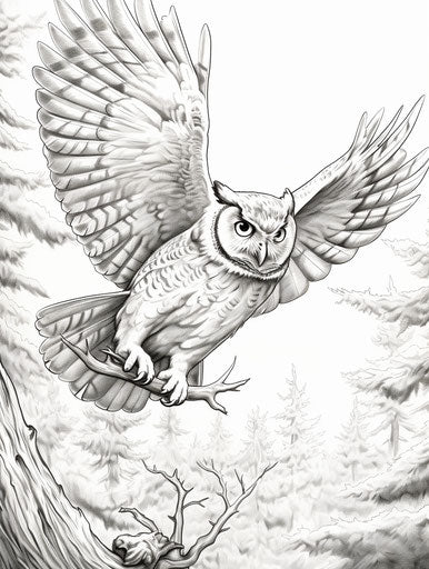 Owl flying over forest, highly realistic style