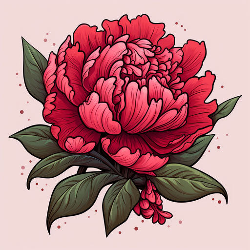 Peony flower in traditional tattoo design with marker