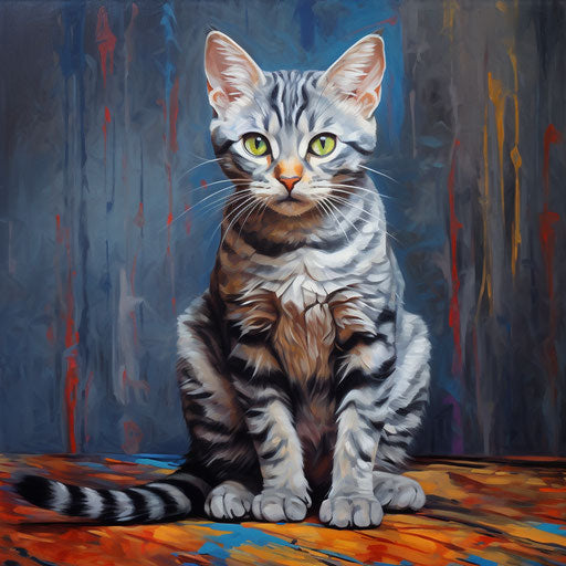 Oil painting of an American shorthair cat