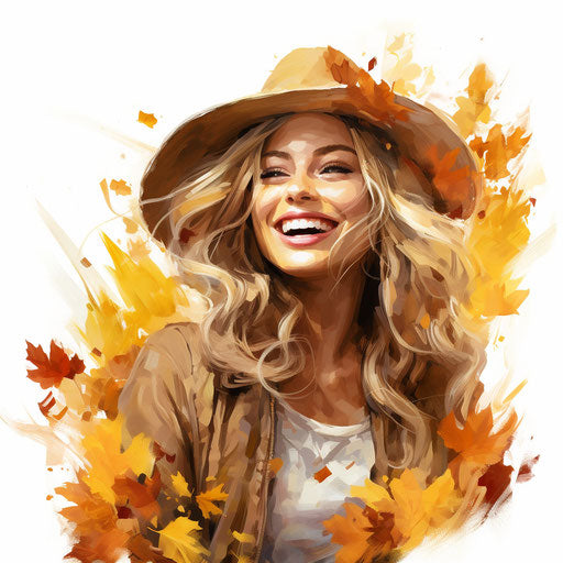 Happy fall clipart in the style of oil painting, on a white background