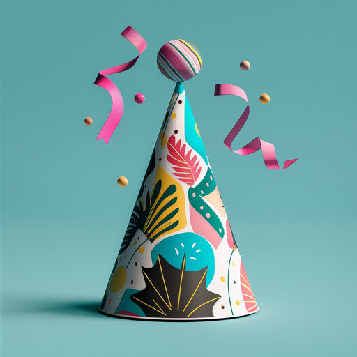 Realistic birthday hat clipart on flat teal background