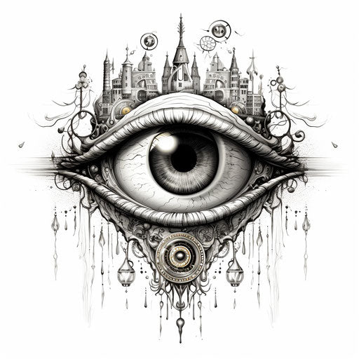 Dark eye magnified ornamentation cyberpunk style