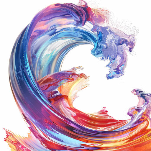 Wave illustration in photo realistic style with flat white background, dynamic lighting and vivid colors