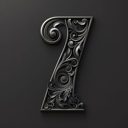 Number 7 clipart rendered realistically on dark charcoal background, emphasizing dramatic contrast and intricate detail