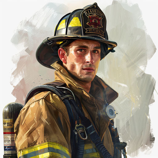 Realistic fireman clipart on flat white background