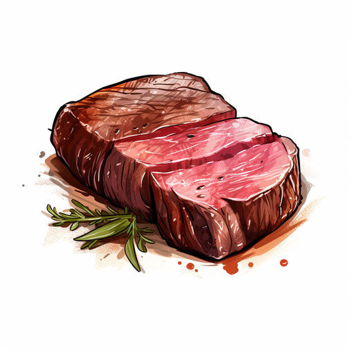 Steak illustration in the style of Chiaroscuro Art, on white background