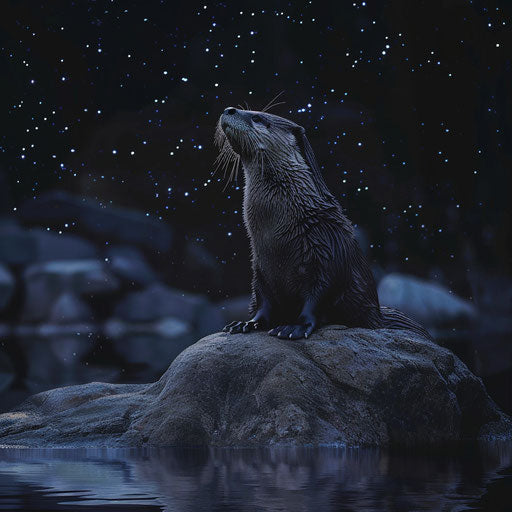Otter watching stars reflect on water