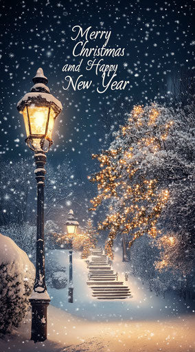 Beautiful snow scene with old street lamp