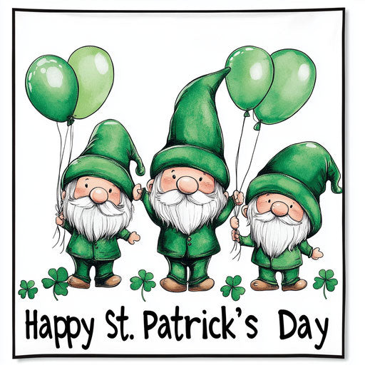Three cute gnomes celebrating St. Patrick's Day