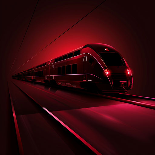 Flat background in deep maroon with realistic train clipart