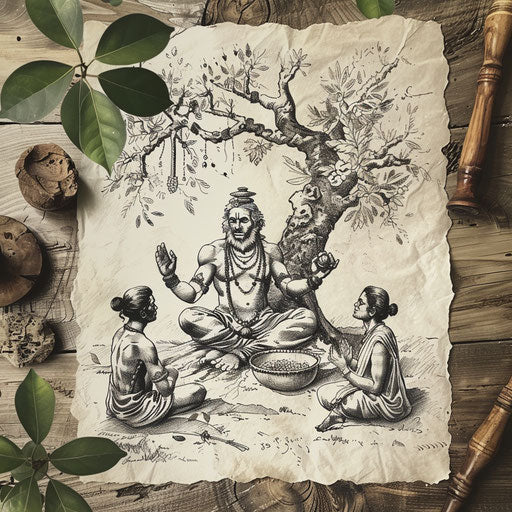 Vintage tattoo sketch of Hanuman teaching under a tree
