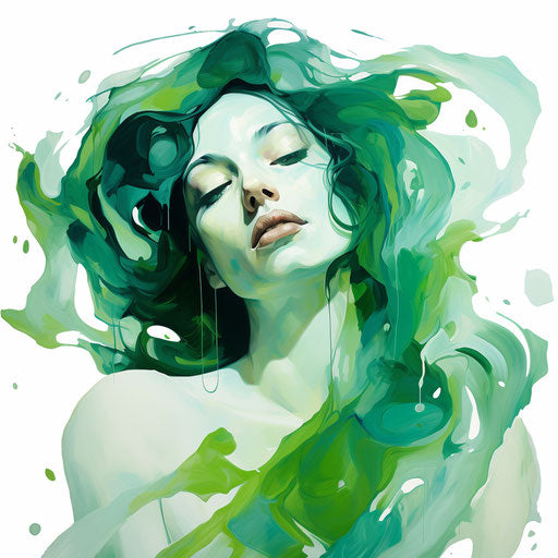 Green clipart in the style of oil painting, on a white background