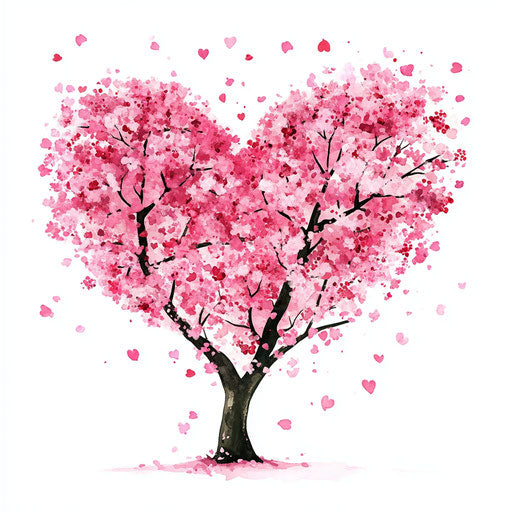 Heart-shaped cherry blossom tree in full bloom