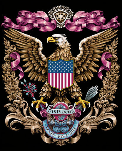 The eagle is a shield with a flag between it and the symbol of Alamo