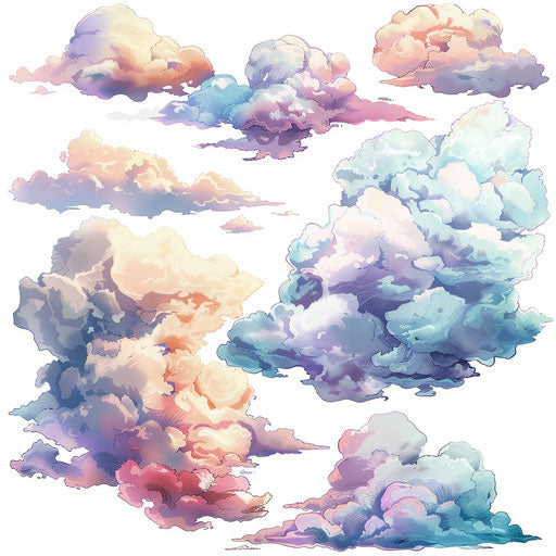 Fluffy watercolor clouds as tattoo stencil