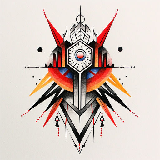 Flat tattoo sketch in art deco style with pride colors and sharp geometrics