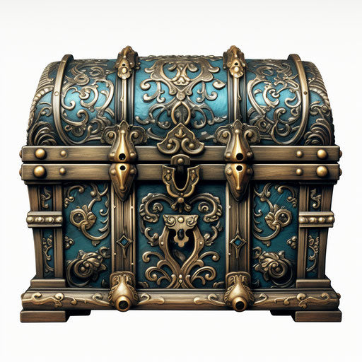 Treasure box clipart in the style of Chiaroscuro Art, on white background