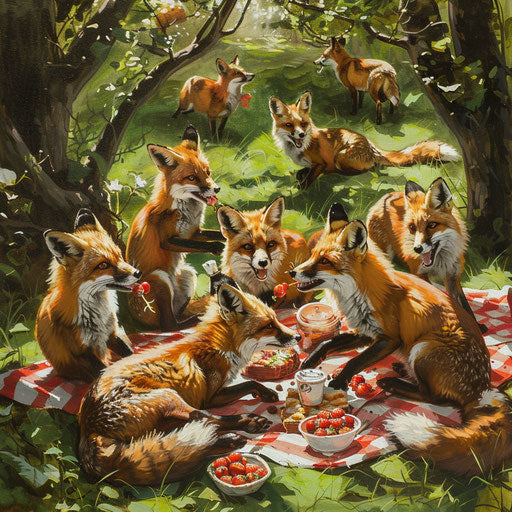 Playful foxes disrupting countryside picnic