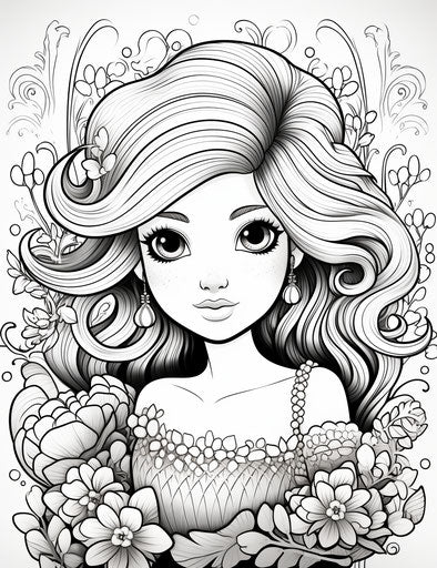Mermaid coloring pages Disney princess, whimsical and playful style