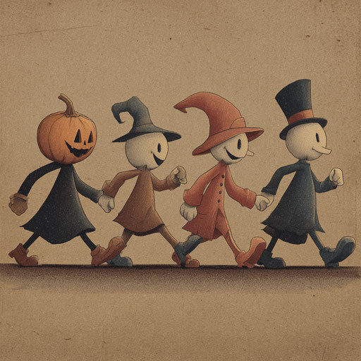 Four Classic Halloween Characters in Vintage Style