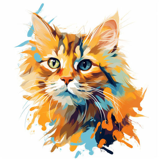 Cartoon cat in Impressionistic Art style, on white background