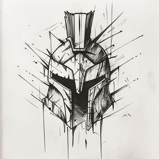 Minimalist spartan helmet tattoo sketch