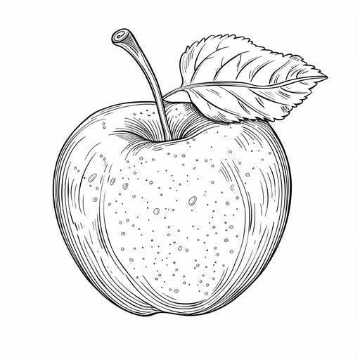 A simple apple with a leaf. Coloring book page