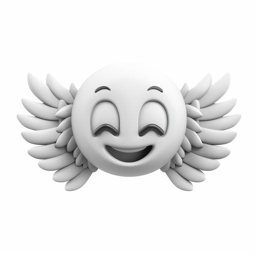 Emoji clipart in realistic style with a flat random background, monochrome palette and detailed wings