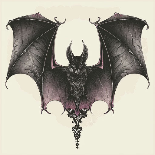 Vintage tattoo sketch of a venomous bat in black and purple