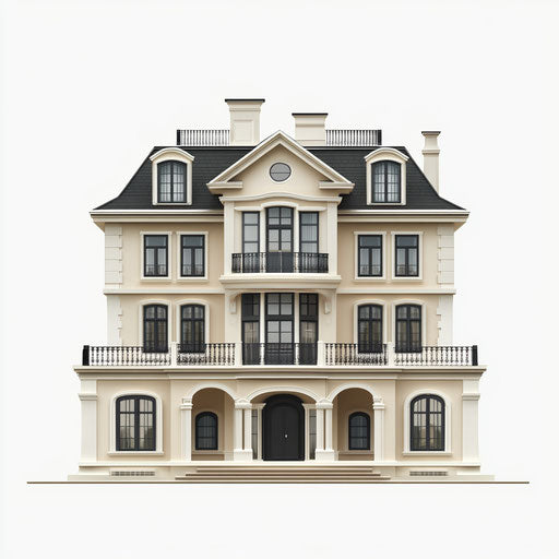 3D mansion with realistic style on flat white background