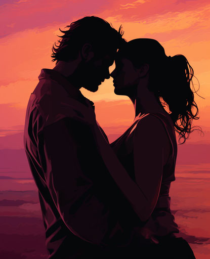 Embracing silhouette at sunset