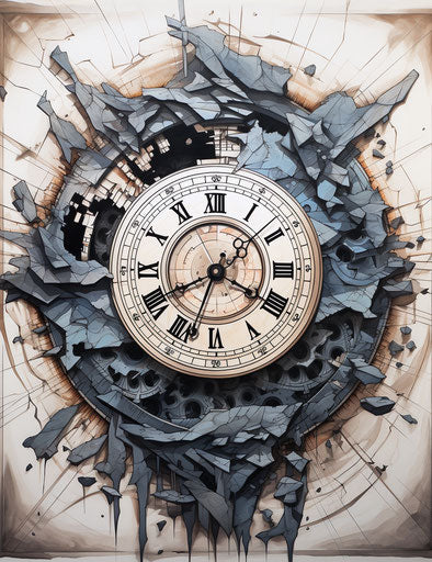 Broken clock tattoo in pale style, paleocore solapunk