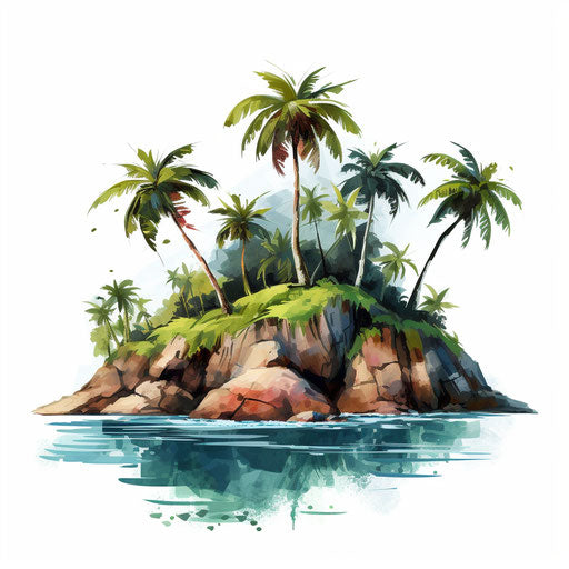 Island clipart in the style of Oil painting, on a white background