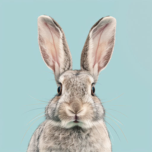 Cute realistic bunny clipart on flat turquoise background